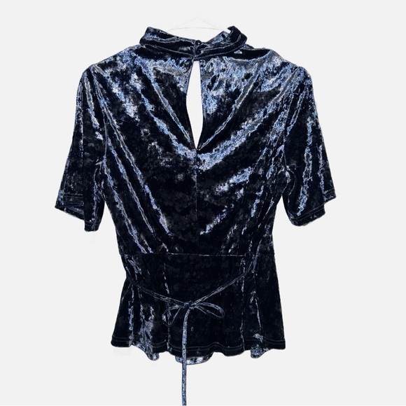 Honey Belle Velvet Tie Wrap Blouse w/ Butterfly Sleeves - Blue - Picture 2 of 7